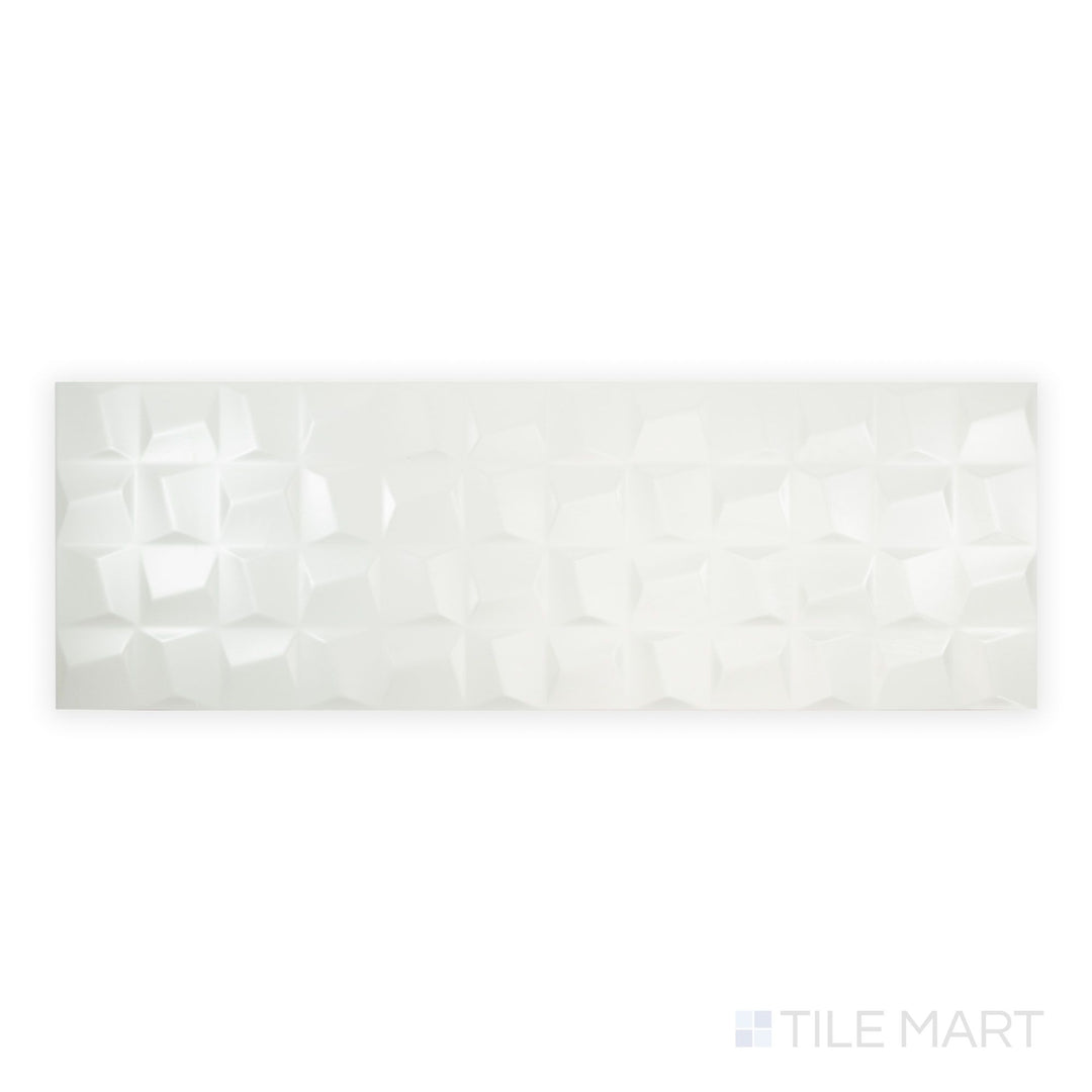 Top-down view of Nuvo Sculptura 12x36 Satin Ceramic Tile showcasing its subtle sculpted surface texture and satin finish across the full rectangular tile.