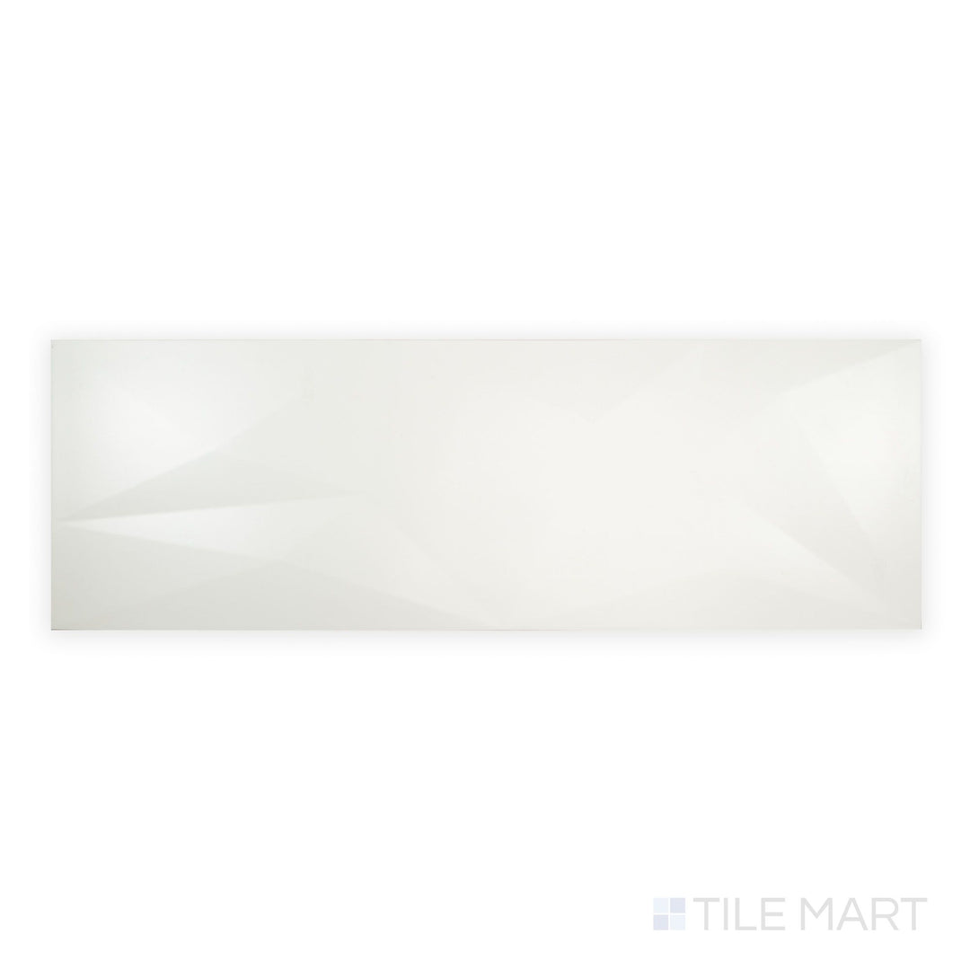 Nuvo Summit 12x36 Satin Ceramic Tile seen from above, highlighting its smooth satin surface and clean linear form in a full top-down perspective.