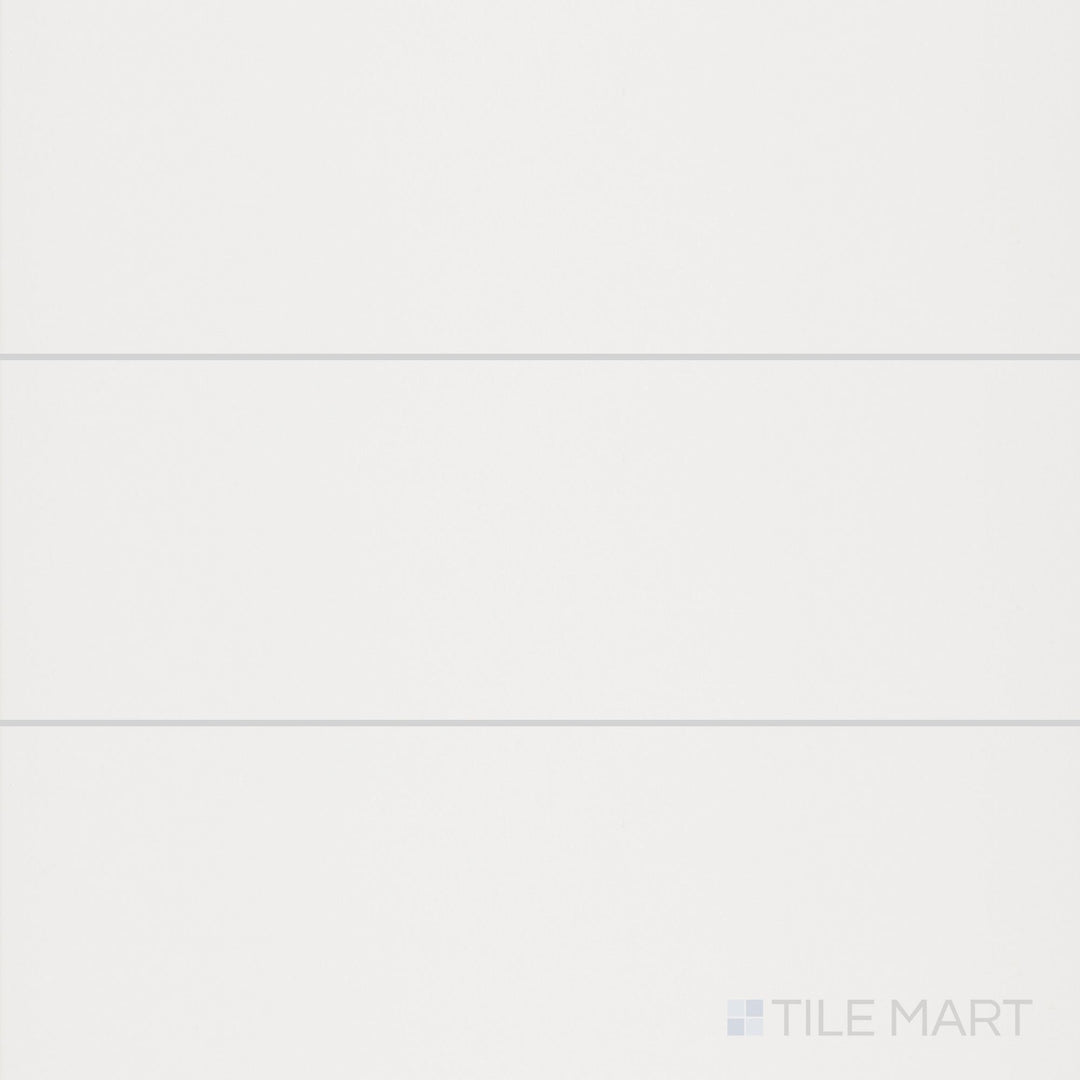 Overview image of Nuvo Calm 12x36 Satin Ceramic Tile, showcasing its soft satin finish and minimalist design in a long-format ceramic body.