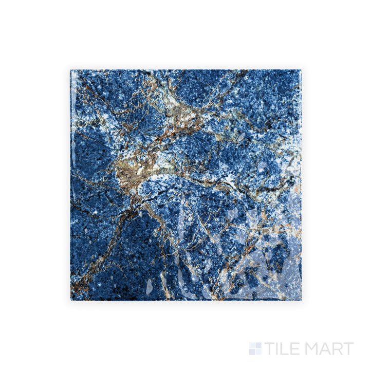 Top-down view of Rini Solene 6x6 Glossy Glazed Porcelain Tile showing its reflective glossy finish and rich tone in a clean square format.