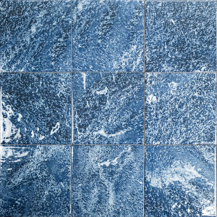 Full view of Rini Ocean 6x6 Glossy Glazed Porcelain Tile featuring a luminous glazed surface and deep ocean-inspired tone in a compact square design.