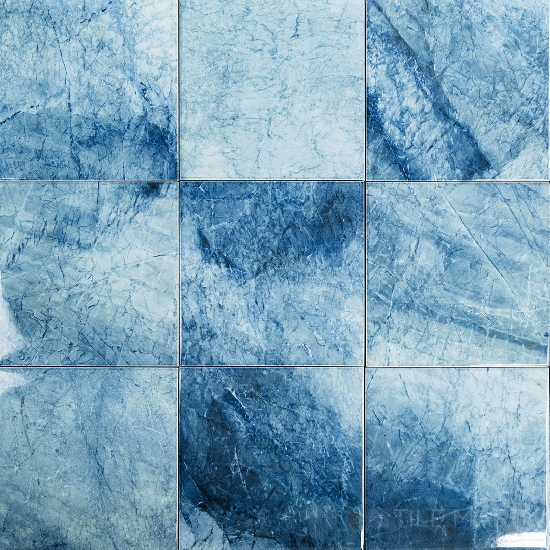 Overview shot of Rini Bastile 6x6 Glossy Glazed Porcelain Tile, highlighting its glossy sheen and subtle texture ideal for elegant small-format wall or backsplash applications.