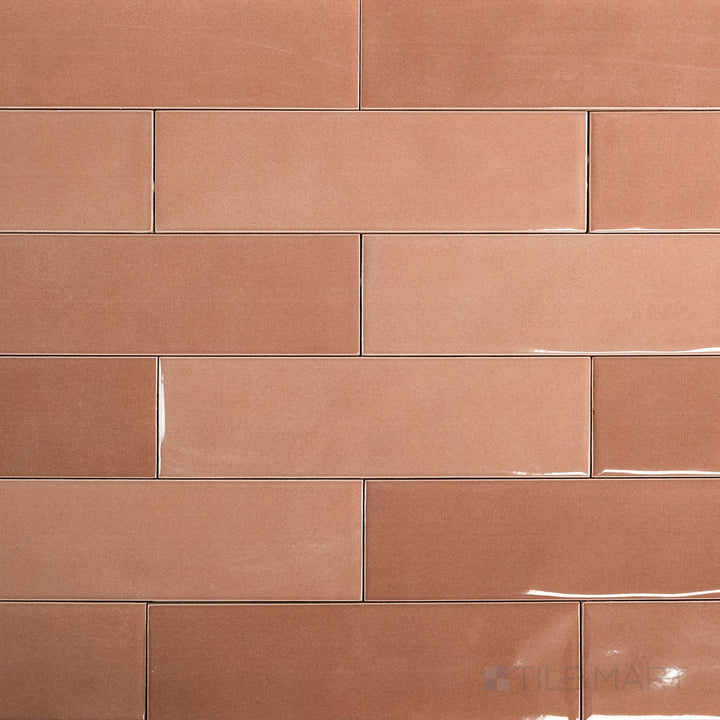 Overview shot of Canvas Red Bean 3x10 Glossy Ceramic Tile showing its rich red tone and smooth reflective surface in a slim rectangular format.