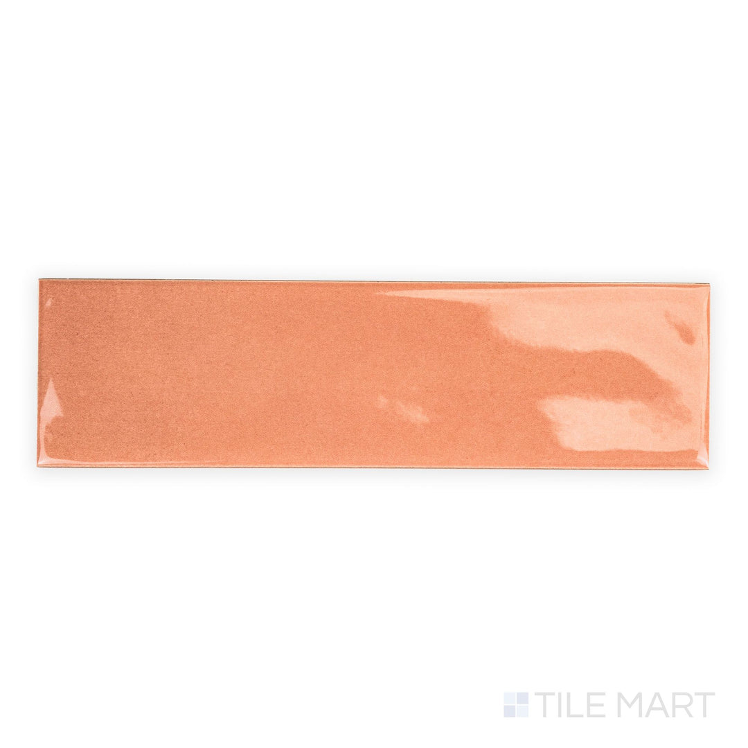 Top-down image of Canvas Hana Bloom 3x10 Glossy Ceramic Tile with a delicate blush color and lustrous glaze across its rectangular form.