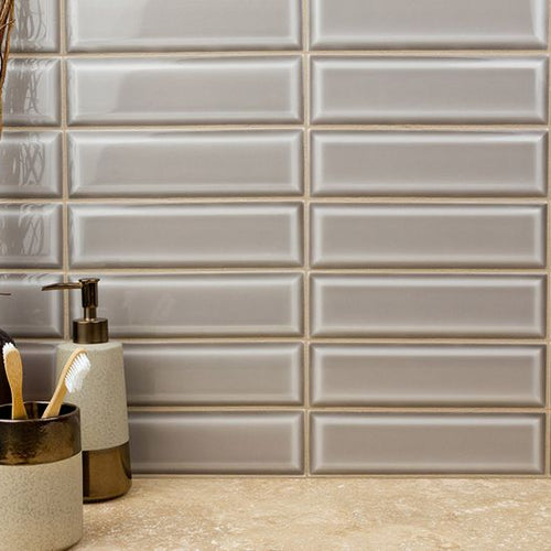 Boutique Sleek Fossil 3X9 Glossy Ceramic Subway Beveled Tile