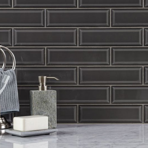 Boutique Sleek Sable 3X9 Glossy Ceramic Subway Beveled Tile