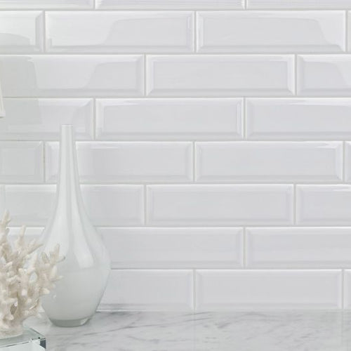 Boutique Sleek Salt 3X9 Glossy Ceramic Subway Beveled Tile