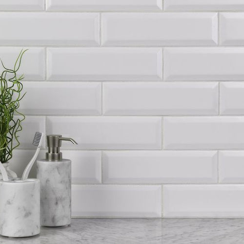 Boutique Sleek Salt 3X9 Matte Ceramic Subway Beveled Tile