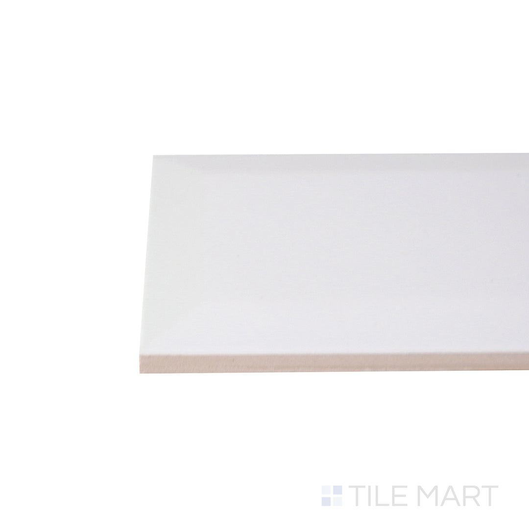 A corner perspective on the matte white tile, displaying its smooth surface and durable, well-crafted material.