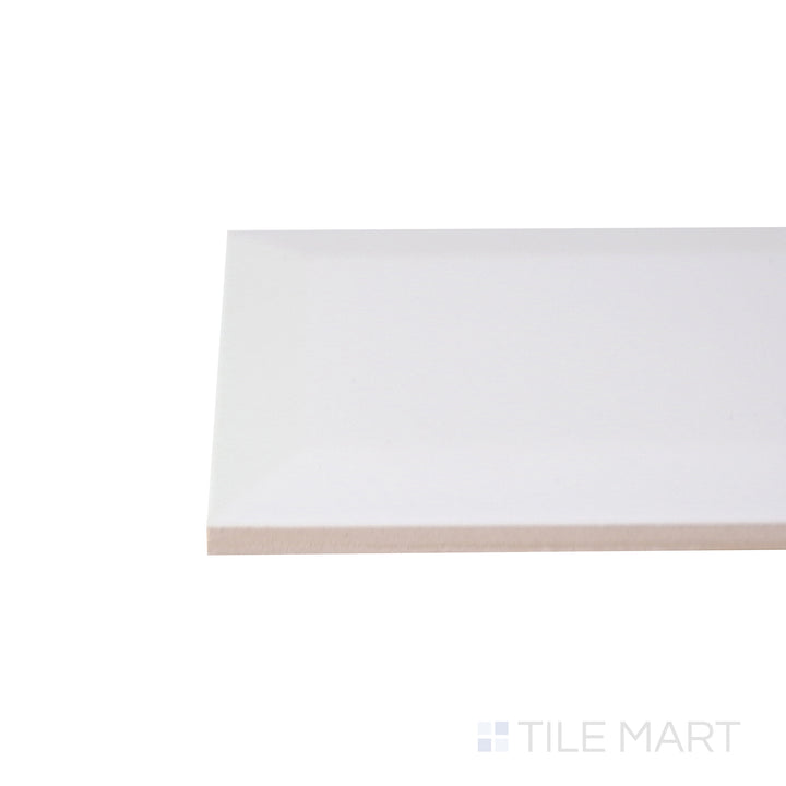 A corner perspective on the matte white tile, displaying its smooth surface and durable, well-crafted material.