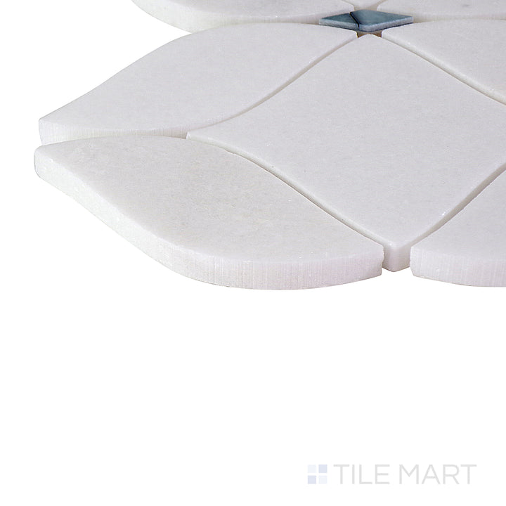 A detailed corner view of the indigo blue tile, revealing its solid construction and substantial thickness.