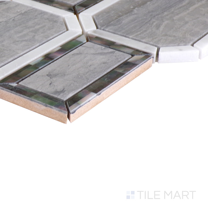 Angled shot showcasing the beige and tan ceramic tile from the Boutique Sleek series, highlighting its smooth surface and refined texture.