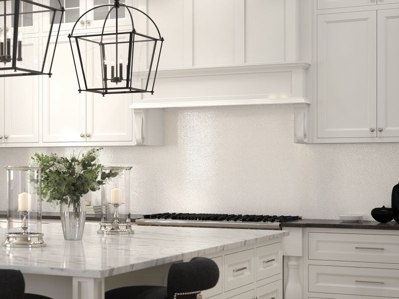 An elegant space with glossy white tiles from the Salt Glossy series, reflecting natural light beautifully.