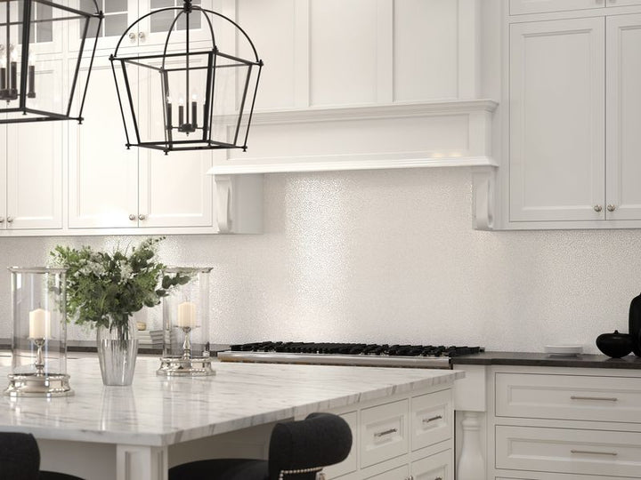 An elegant space with glossy white tiles from the Salt Glossy series, reflecting natural light beautifully.