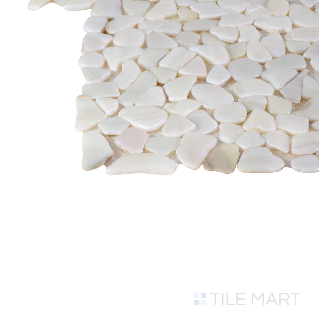 Close-up corner shot of the glossy white tile, showing its ceramic build and sleek edges.