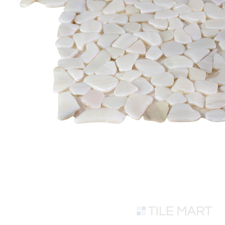 Close-up corner shot of the glossy white tile, showing its ceramic build and sleek edges.