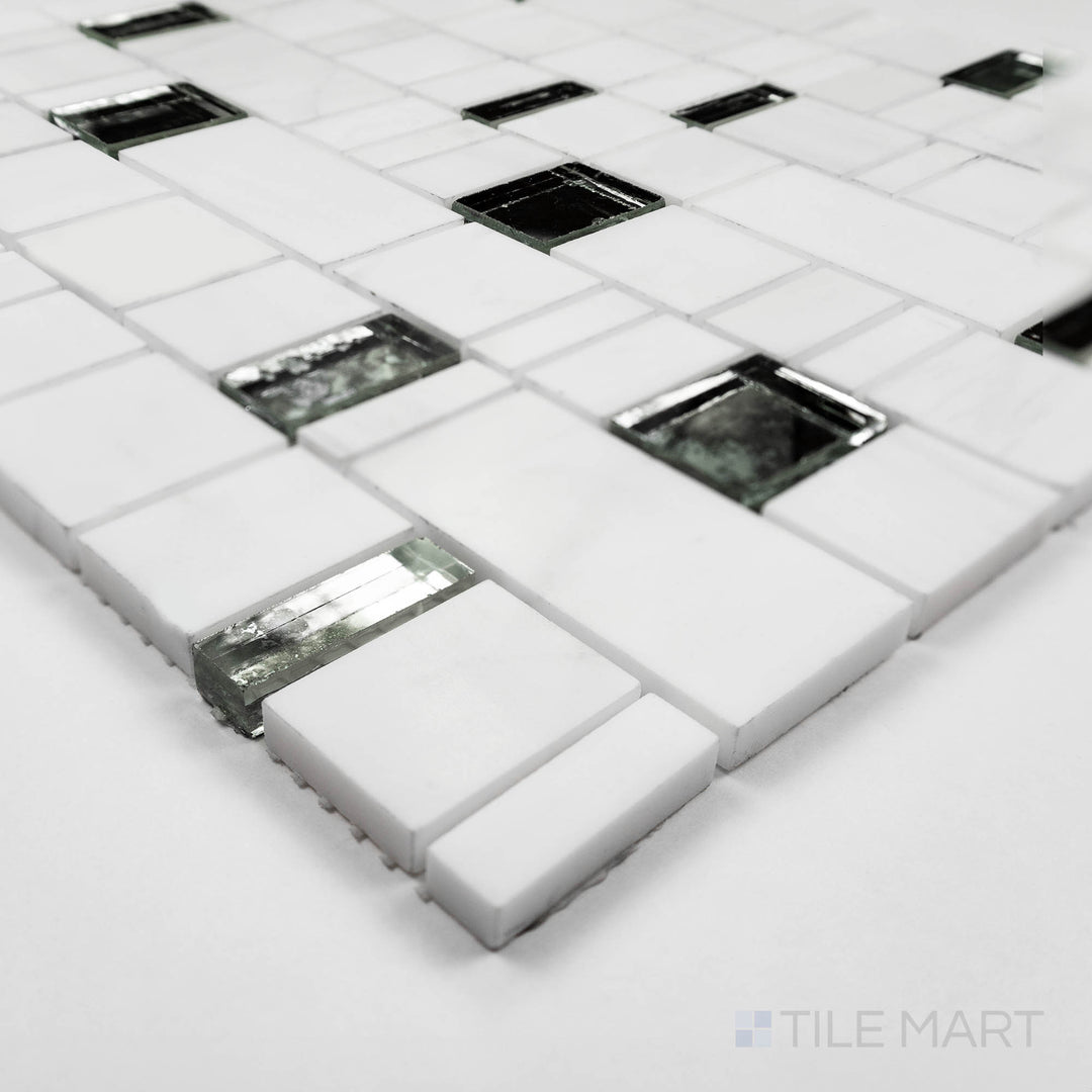 A detailed corner view of the indigo blue tile, revealing its solid construction and substantial thickness.