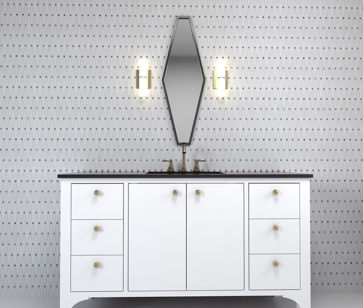 Soft, matte white tiles provide a peaceful and understated backdrop, enhancing the serene ambiance of the room.