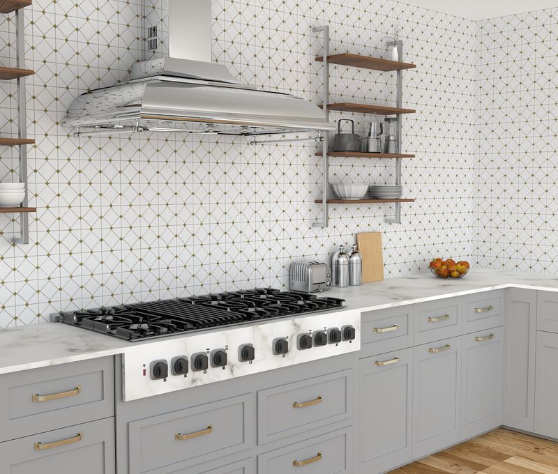 A modern room with indigo blue tiles from the Boutique Sleek series, creating a bold statement against minimalist decor.