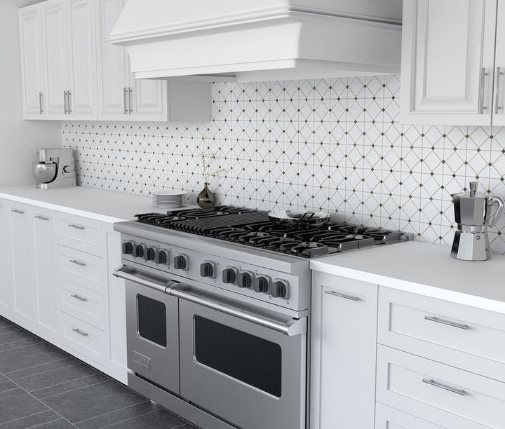 Dazzle Silver Limelight honed mosaic blends subtle textures and reflective glass, offering a refined and elegant aesthetic.