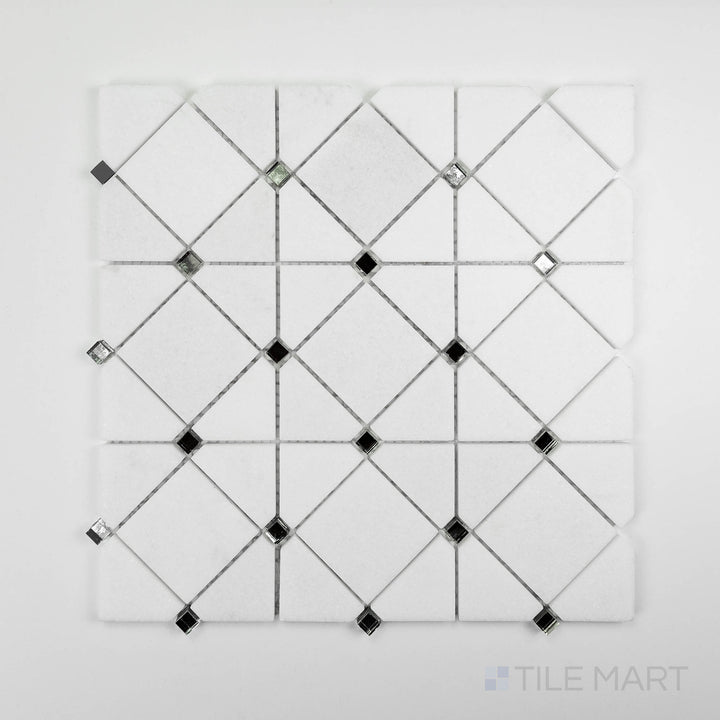 A dynamic angle capturing the dark gray and black tile from the Boutique Sleek series, showcasing its polished surface and modern appeal.