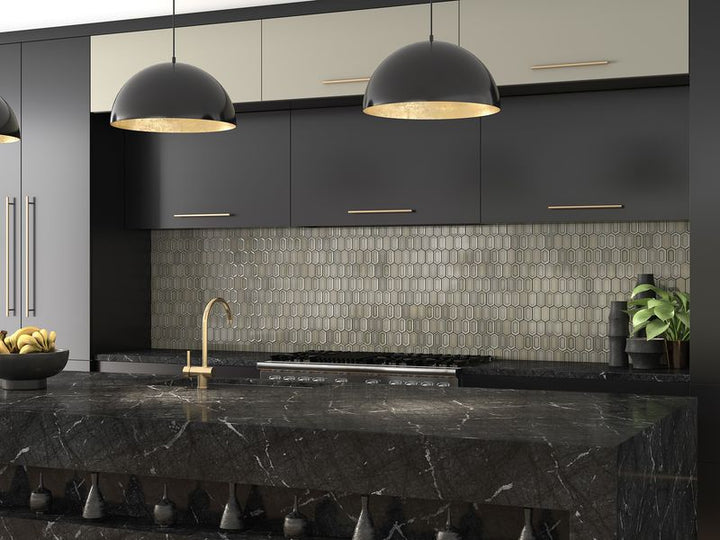 Striking indigo blue tiles from the Boutique Sleek series add contrast and character to this sleek, contemporary room.