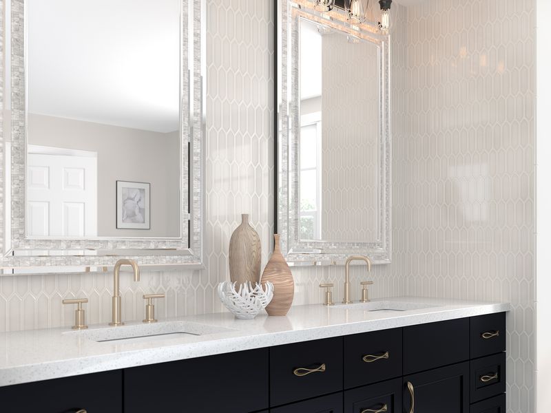 Soft, matte white tiles provide a peaceful and understated backdrop, enhancing the serene ambiance of the room.