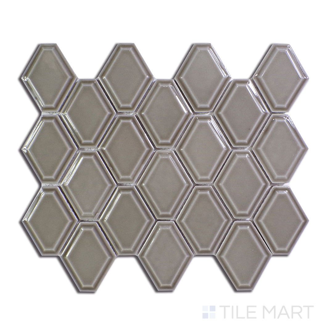 A dark gray and black ceramic tile, featuring a glossy surface that enhances depth and texture in contemporary spaces.