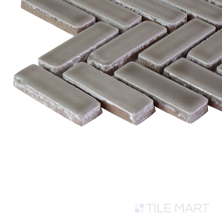 Corner shot of the tan and beige tile, emphasizing its thickness and high-quality ceramic material.