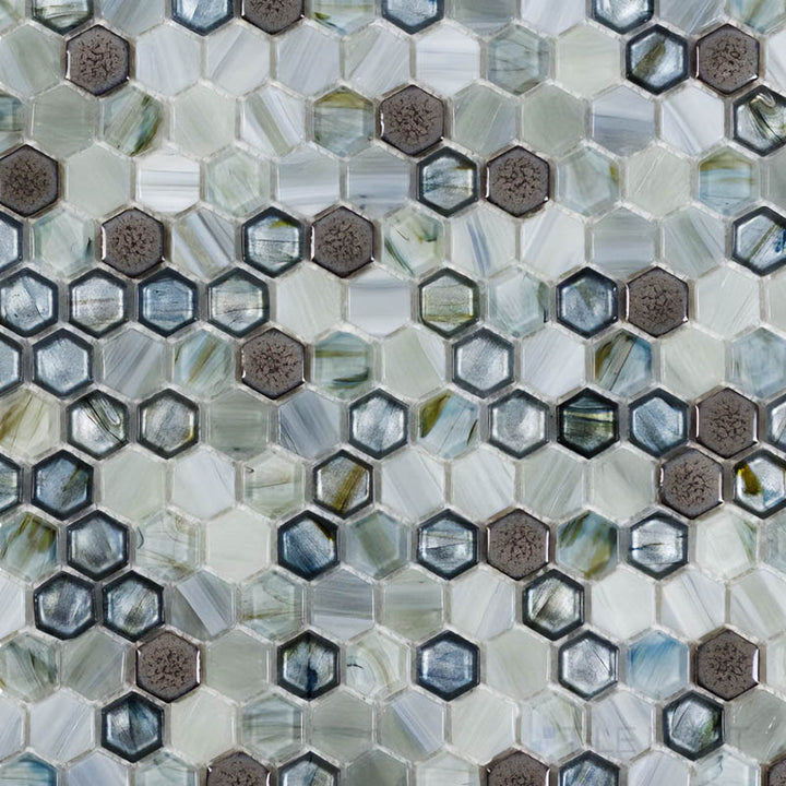 Glassique Brocade Hex Lagoon Glossy Mosaic