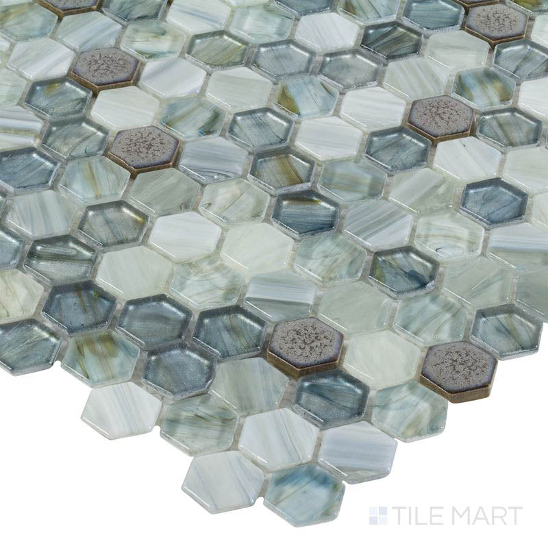 Glassique Brocade Hex Lagoon Glossy Mosaic