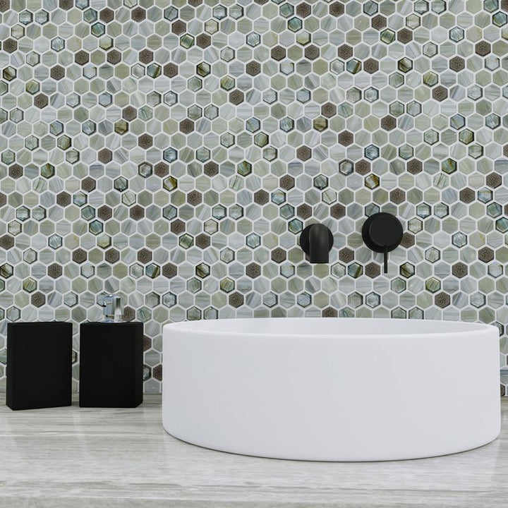 Glassique Brocade Hex Lagoon Glossy Mosaic