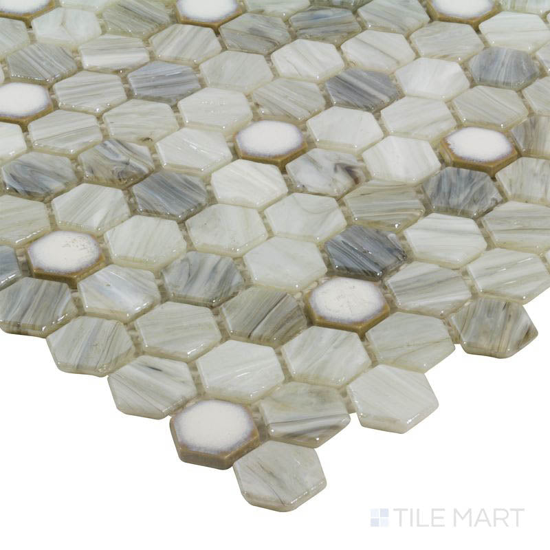 Corner shot of the beige and tan ceramic tile from the Boutique Sleek series, highlighting its material composition and slim profile.