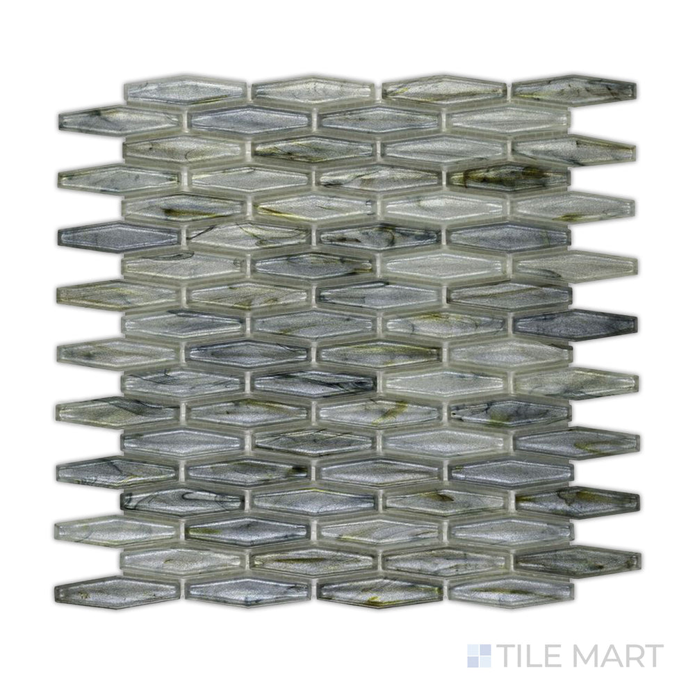 An angled view highlighting the dark gray tile's sleek surface and polished texture, adding depth and sophistication.