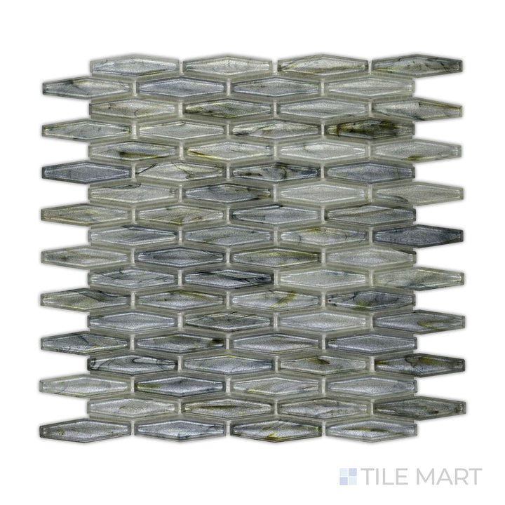 An angled view highlighting the dark gray tile's sleek surface and polished texture, adding depth and sophistication.