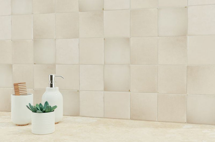 An elegant space with glossy white tiles from the Salt Glossy series, reflecting natural light beautifully.