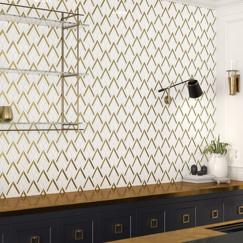 Panache Gold And White Alpine Ridge Polished Marble Mosaic