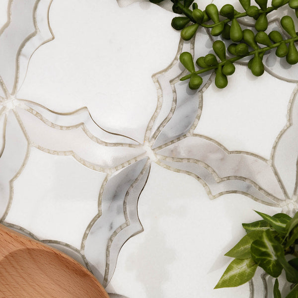 Panache Gold And White Polished Marble, Metal Mosaic