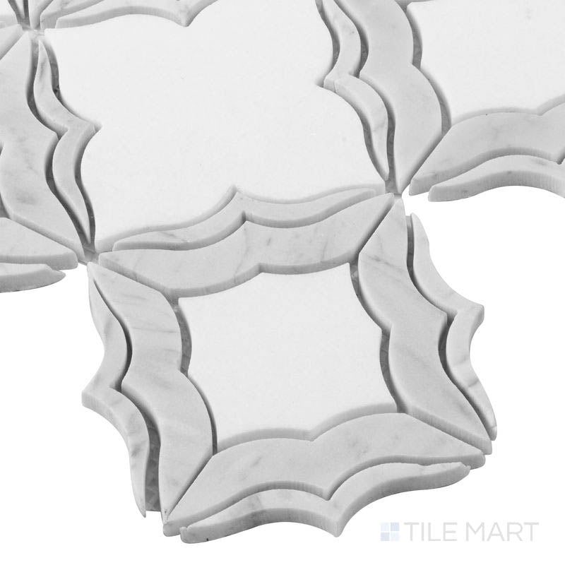 Close-up corner shot of the glossy white tile, showing its ceramic build and sleek edges.