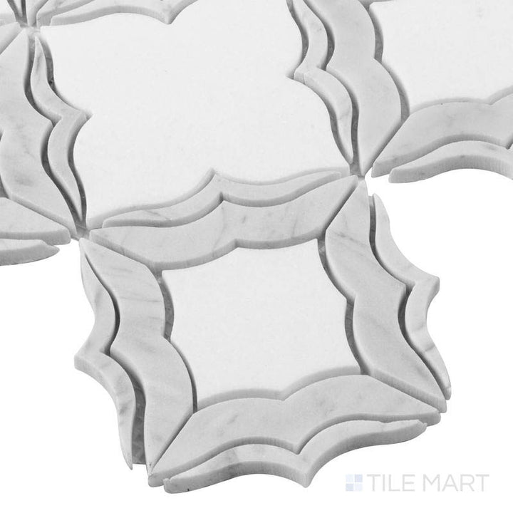 Close-up corner shot of the glossy white tile, showing its ceramic build and sleek edges.