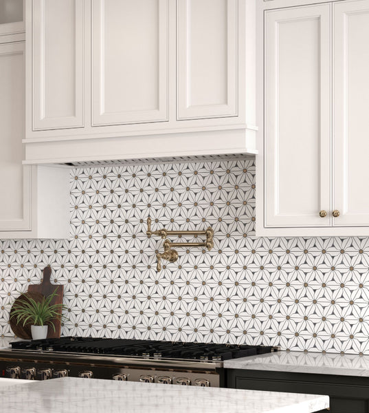 Panache Gold And White Polished Marble, Metal Mosaic