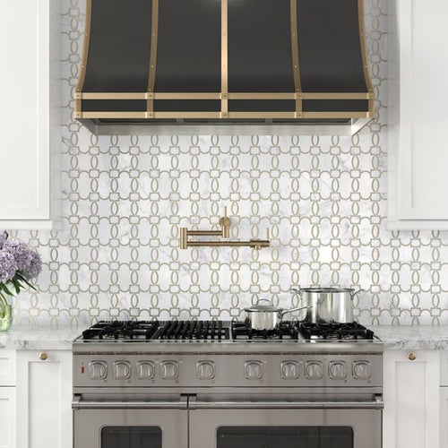 Panache Gold And White Gilt Garland Polished Marble, Metal Mosaic
