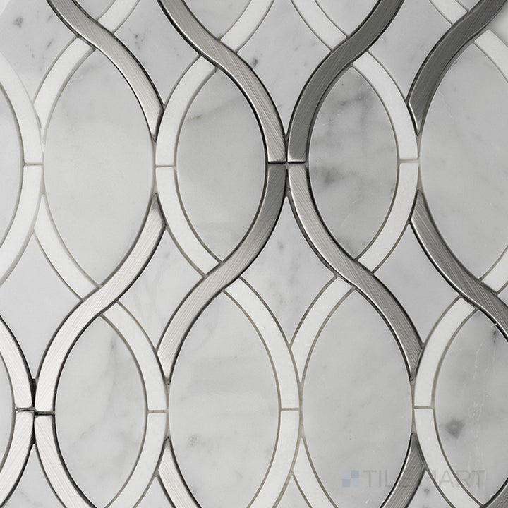 Panache Grand Ribbons Silver And White Polished Mosaic