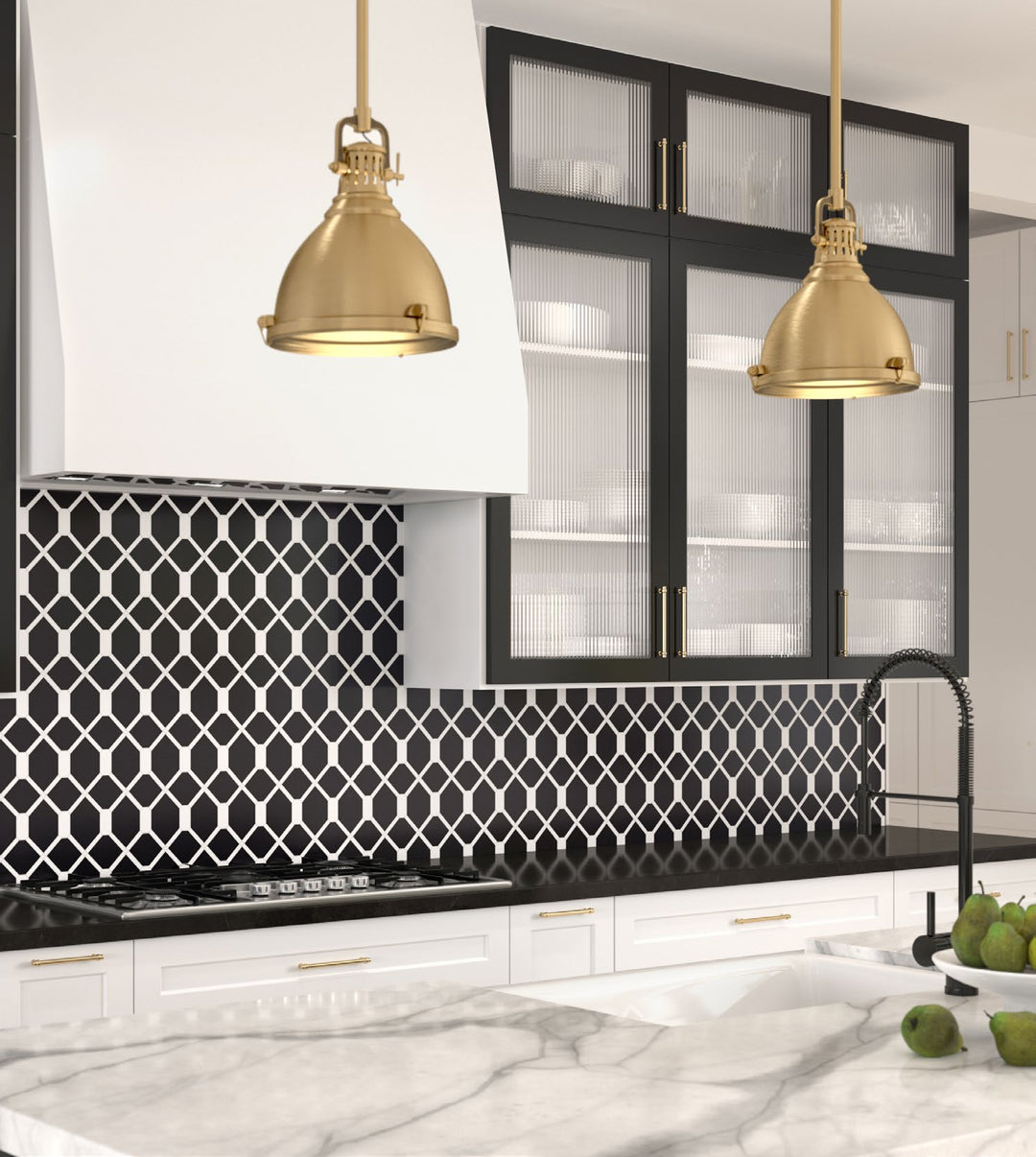 Panache Midnight Silhouette Black And White Polished Mosaic