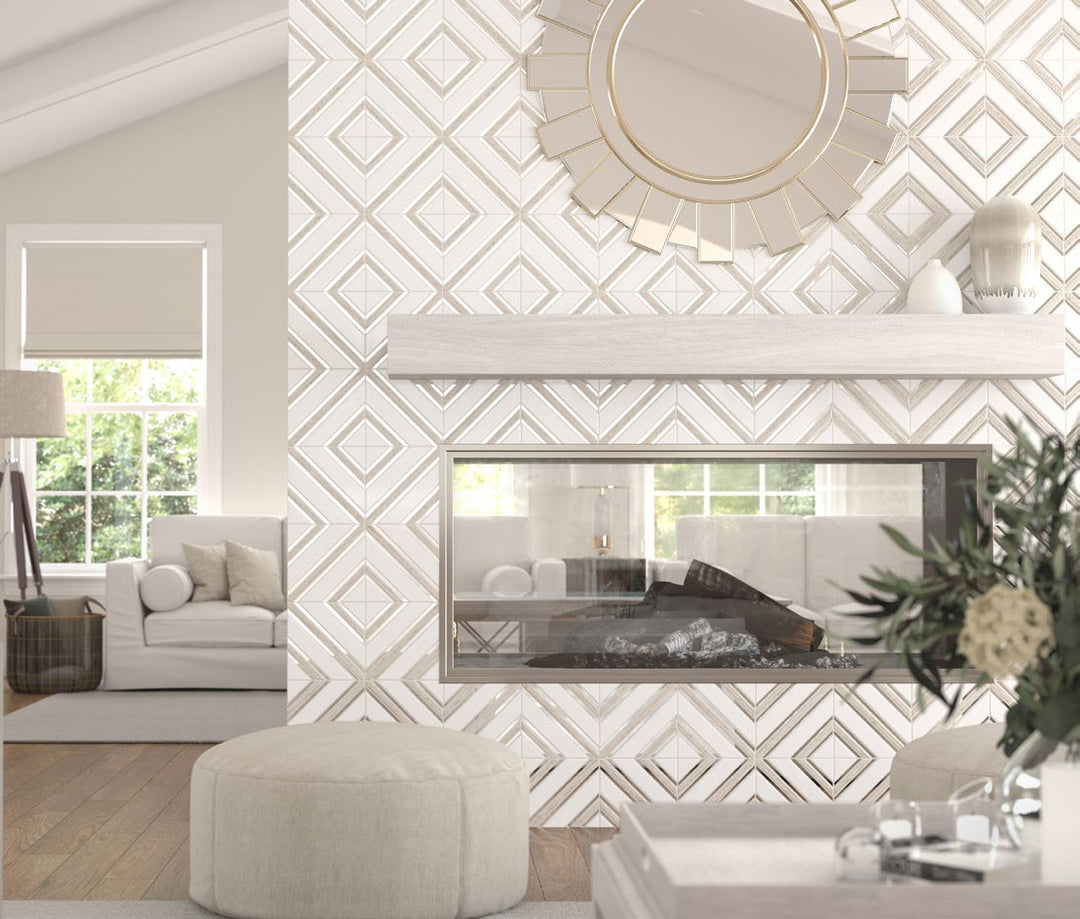 Panache Modern Mirror Beige And White Polished Mosaic