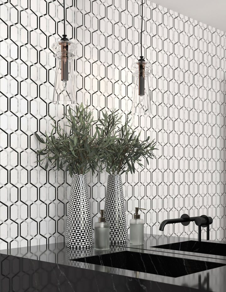 Panache Nouveau Geo Black, Gray And White Polished Mosaic