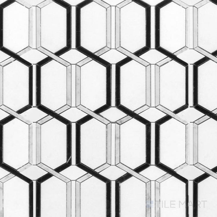 Panache Nouveau Geo Black, Gray And White Polished Mosaic