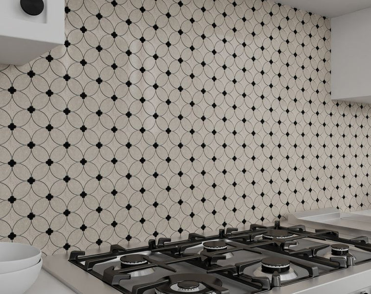 Panache Gold And White Polished Marble, Metal Mosaic