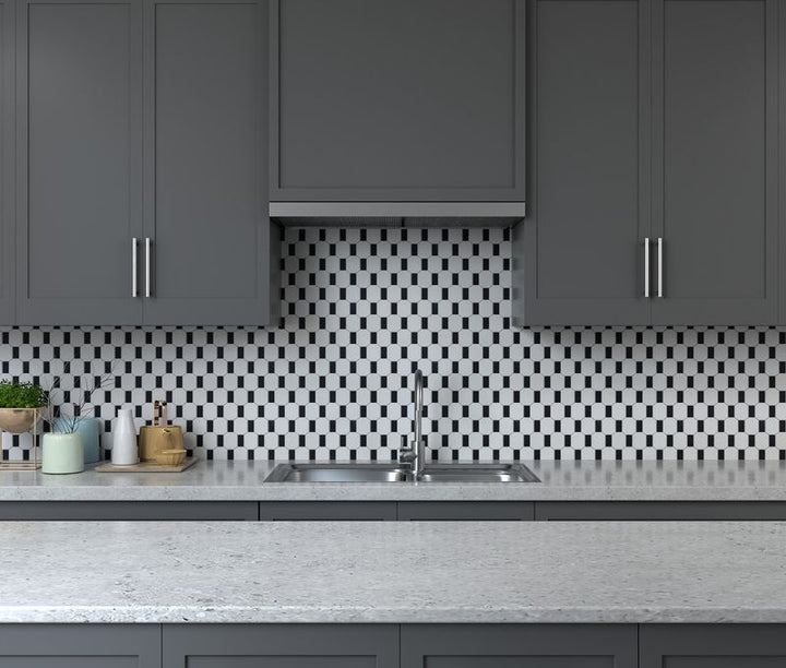 A modern room with indigo blue tiles from the Boutique Sleek series, creating a bold statement against minimalist decor.