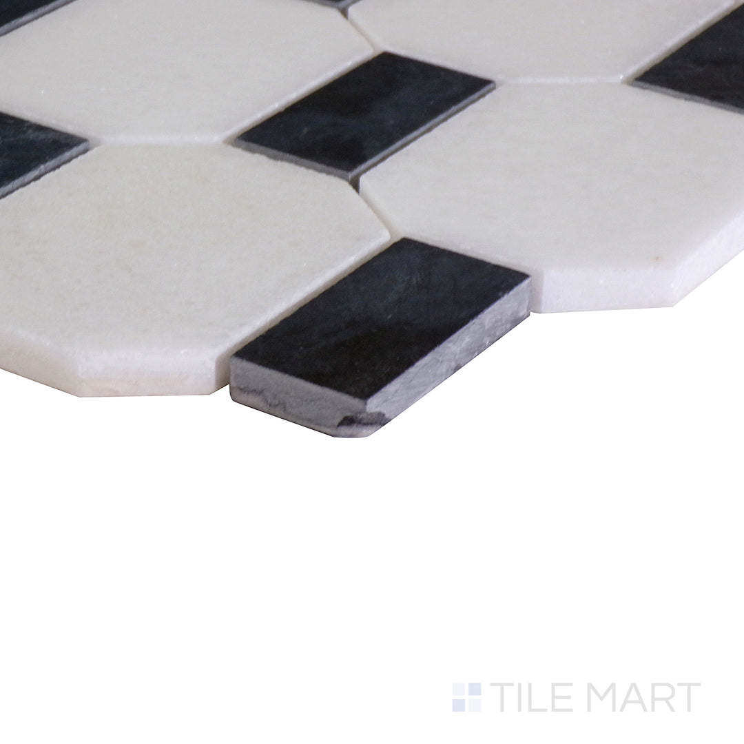 An angled view of the indigo blue tile from the Boutique Sleek series, emphasizing its glossy finish and bold color.